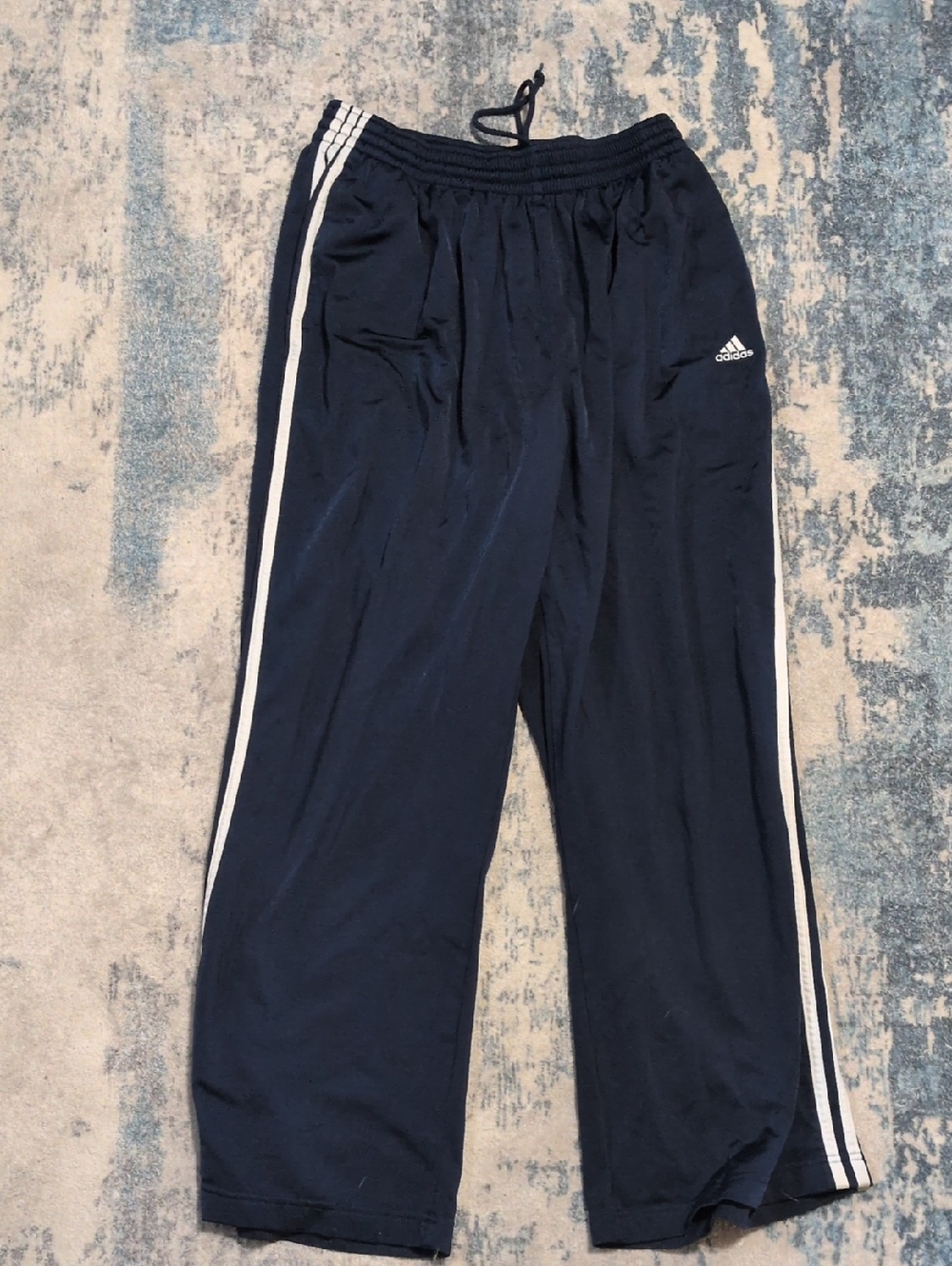 adidas Navy Athletic Pants with White Side Stripes
